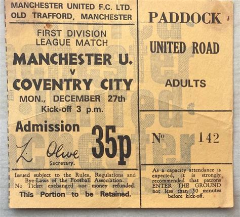 1971 72 Original Division One Ticket Manchester United V Tottenham