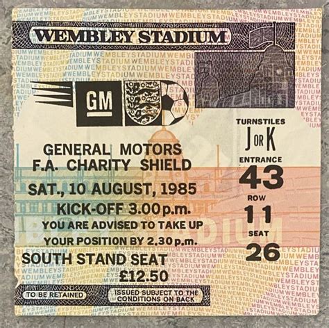 1985 Original Charity Shield Ticket Everton V Manchester United Jk43