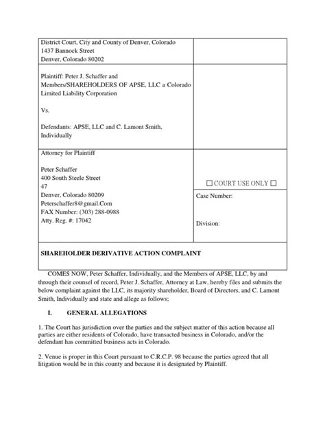 Apse Shareholder Derivative Action Complaint Pdf Limited Liability Company Board Of Directors