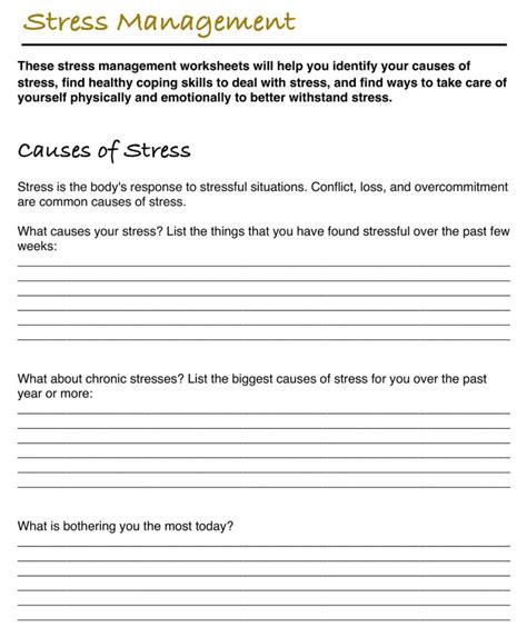 Free Stress Management Worksheets