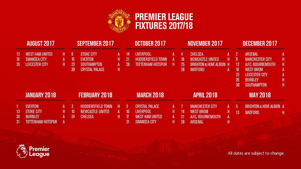 Manchester United Fixtures Manchester United Premier League Fixtures