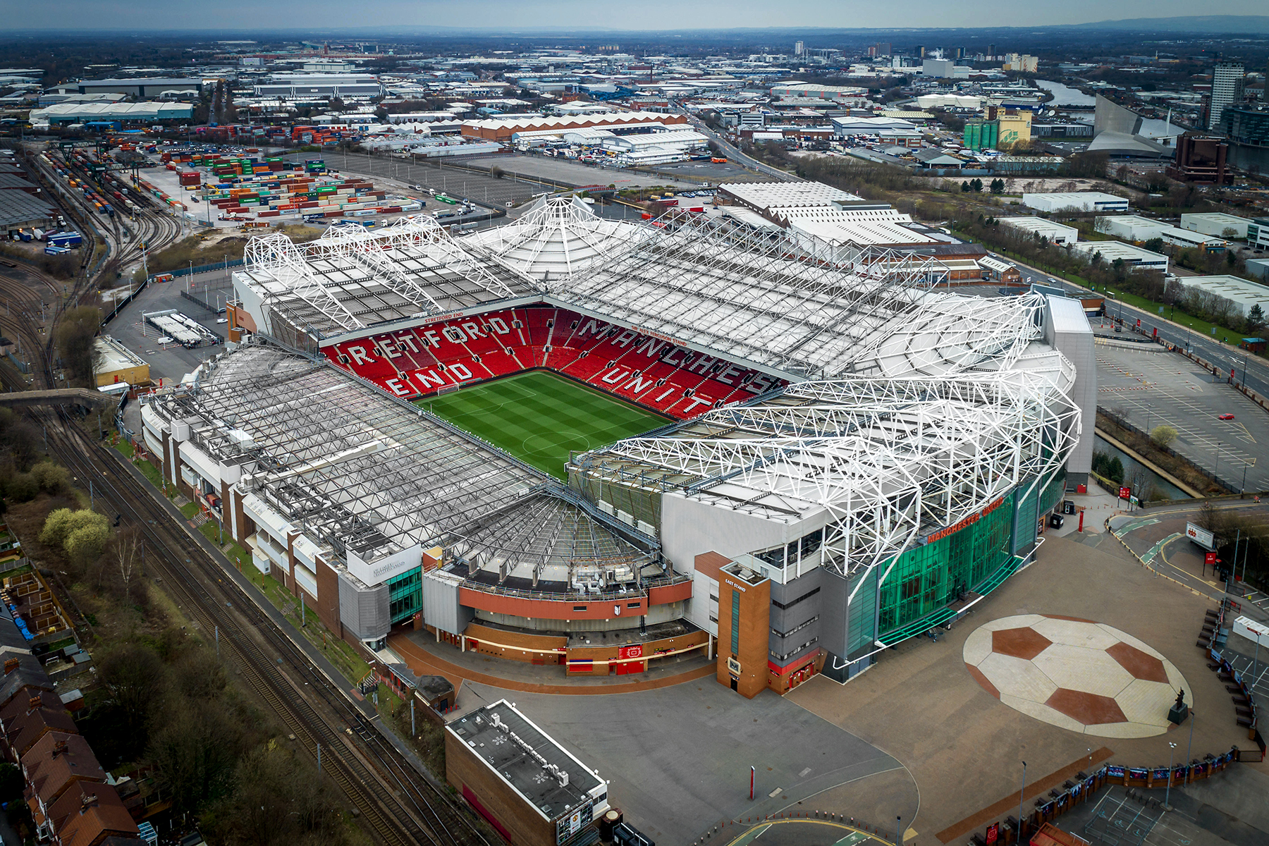 Manchester United Old Trafford Stadium And Nearby Aerial View 4K New