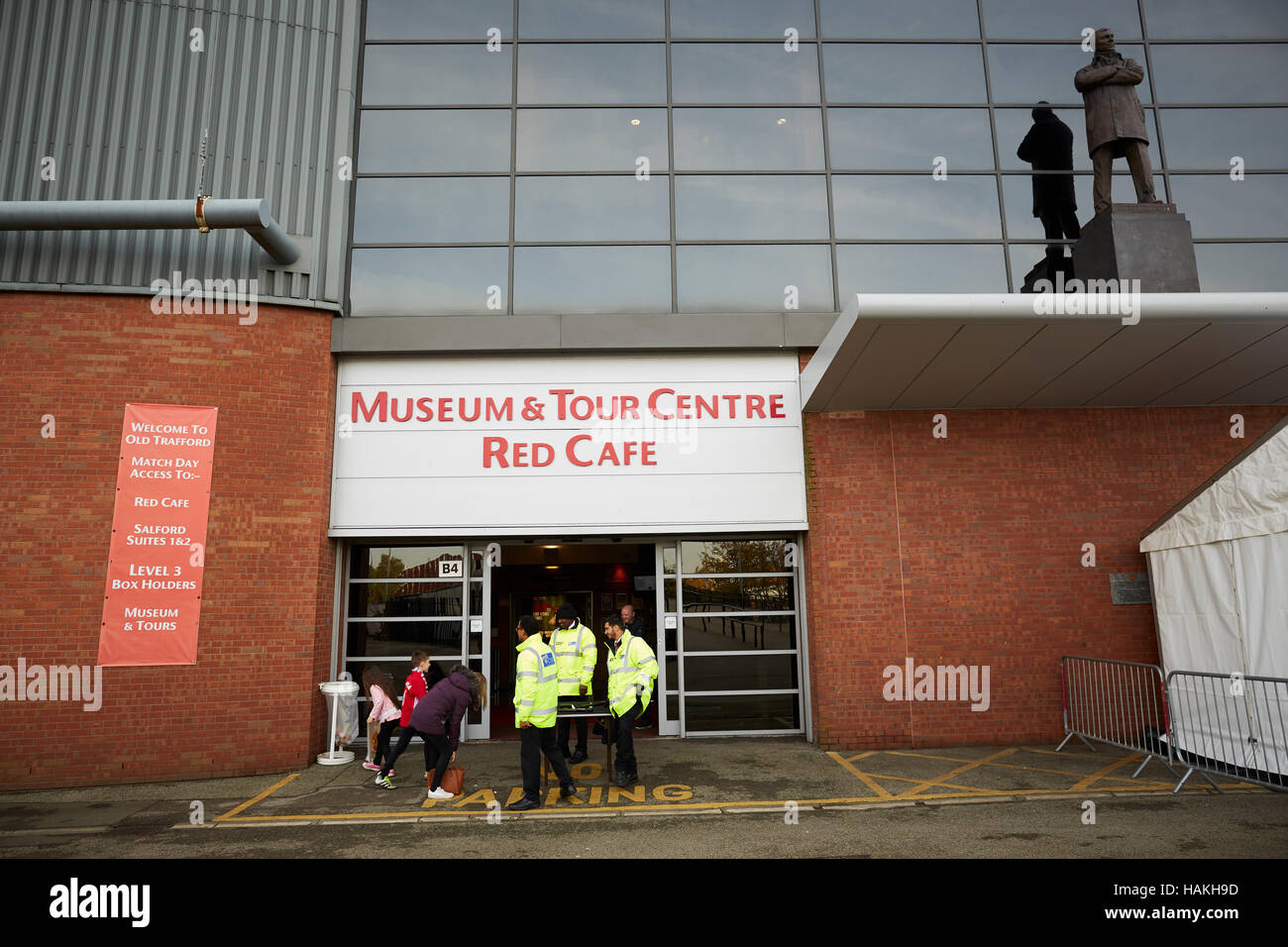 Manchester United Tour Entrance Red Cafe Security Outside Searching Visitors Stadium Old