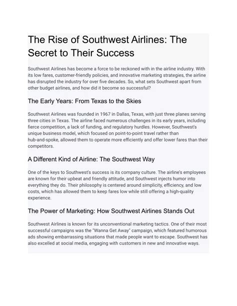 Ppt The Rise Of Southwest Airlines The Secret To Their Success