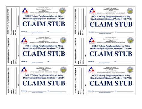 Tupad Claim Stub Hello Republic Of The Philippines Department Of Labor And Employment Region